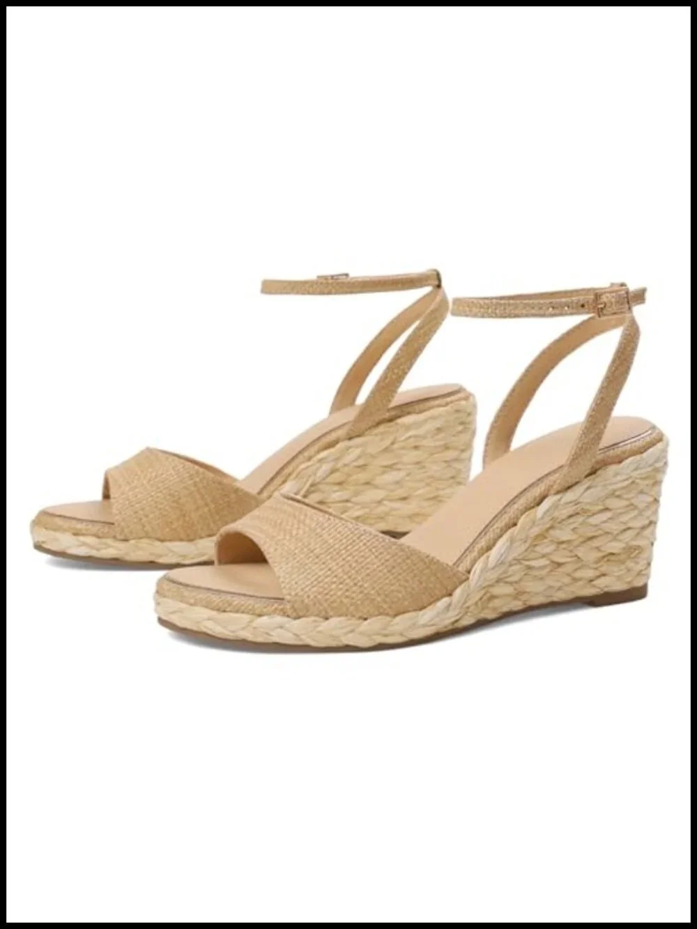 Raffia Espadrille Platform Wedge Sandals with Ankle Strap
